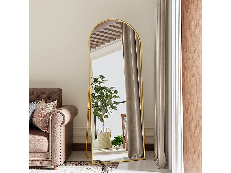 165cm*60cm Miroir De Sol Arqué, Suspendu Ou Inclinable, Miroir De Chambre, Montage Mural, Miroir De Courtoisie Avec Cadre En Aluminium Doré