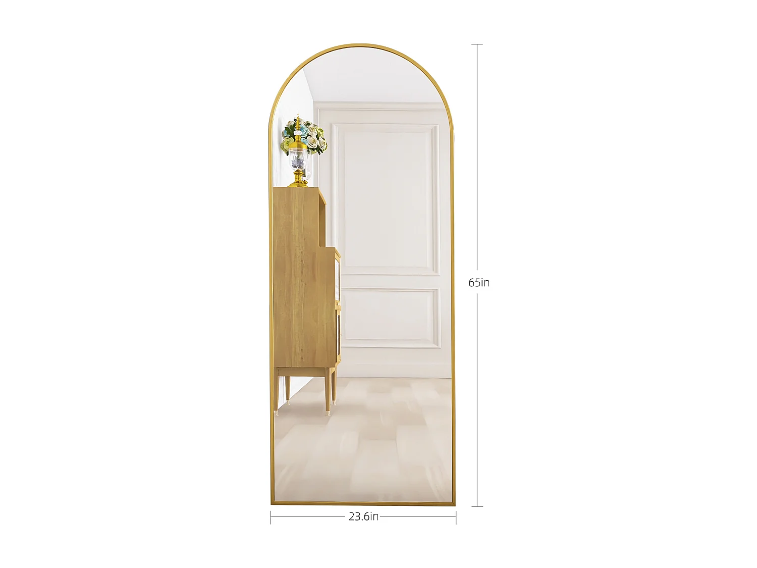 165cm*60cm Miroir De Sol Arqué, Suspendu Ou Inclinable, Miroir De Chambre, Montage Mural, Miroir De Courtoisie Avec Cadre En Aluminium Doré