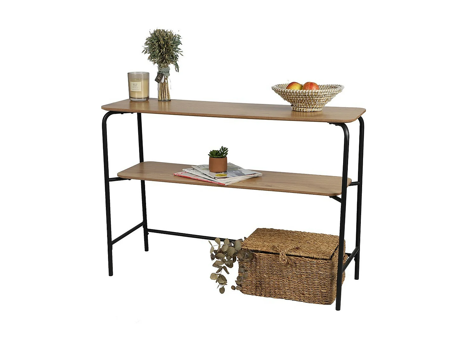 Industriële stijl console uit de PAGNOL collectie. Kleur licht eiken, stevige structuur in zwart metaal.