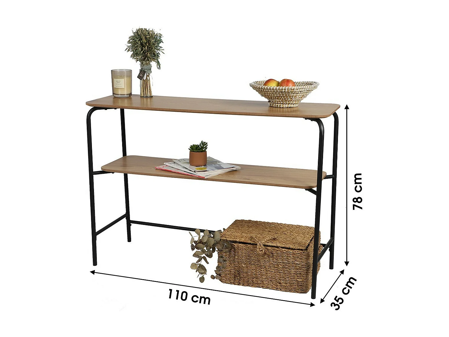 Industriële stijl console uit de PAGNOL collectie. Kleur licht eiken, stevige structuur in zwart metaal.