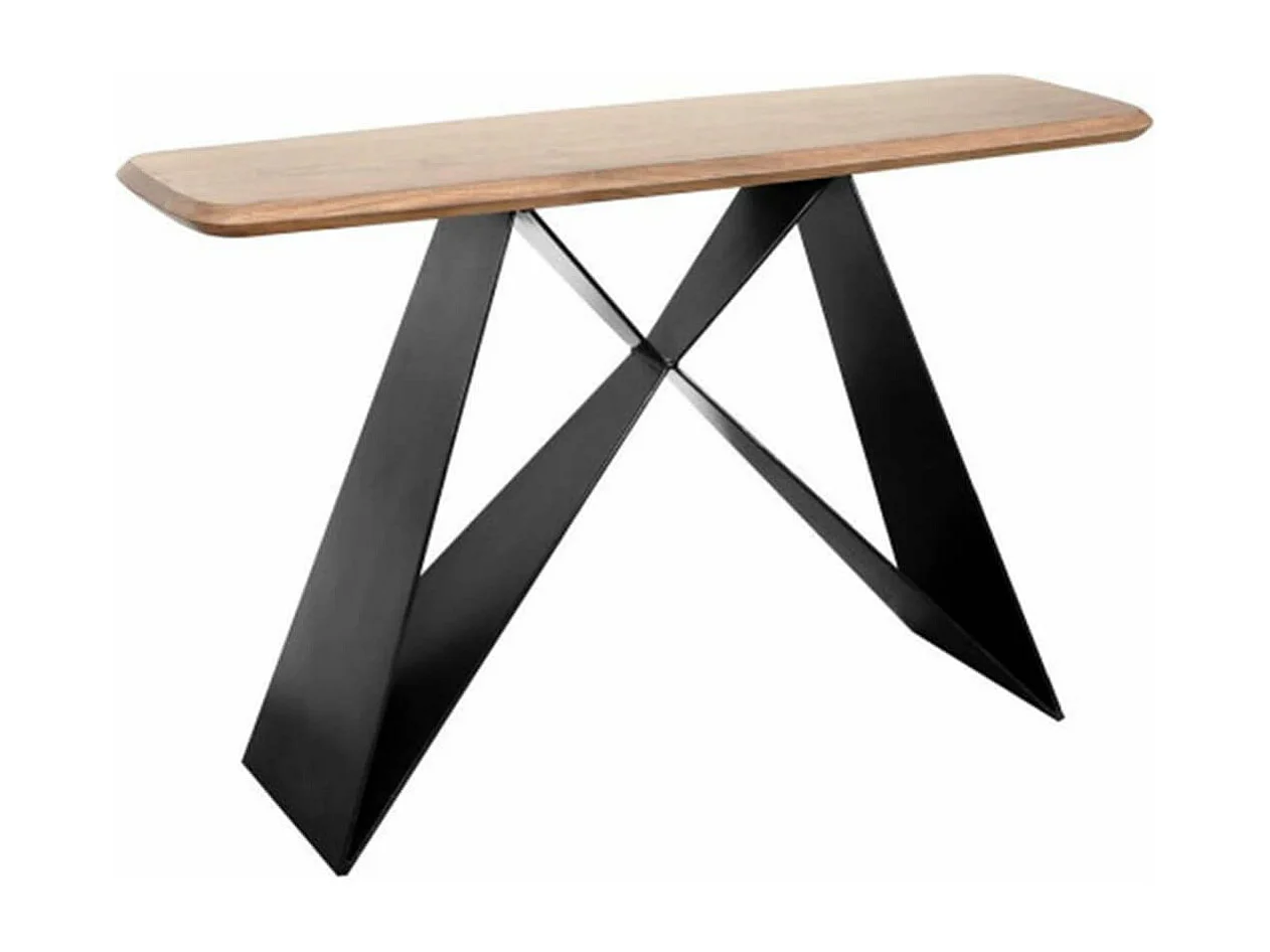 MYLONIS - Console Plateau en Acacia Massif Pieds Métal Noir Forme Papillon