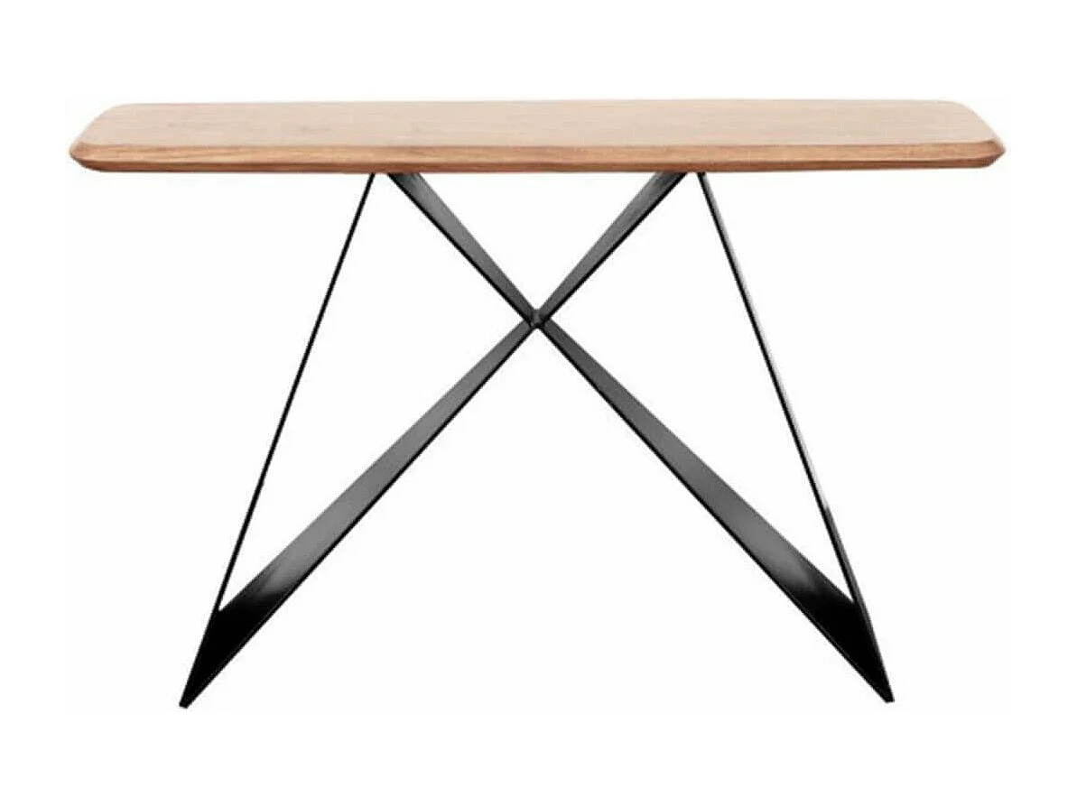 MYLONIS - Console Plateau en Acacia Massif Pieds Métal Noir Forme Papillon