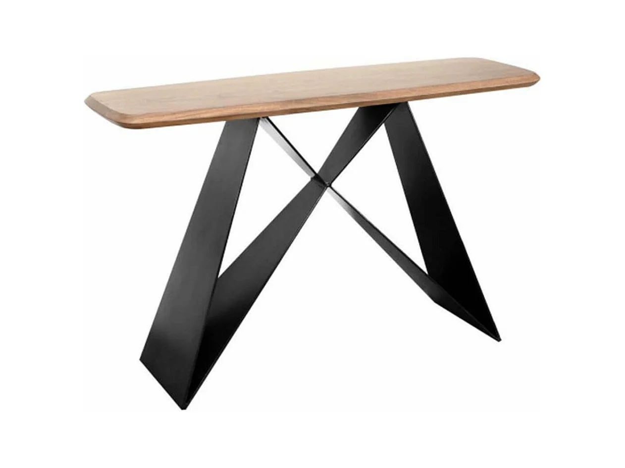 MYLONIS - Console Plateau en Acacia Massif Pieds Métal Noir Forme Papillon