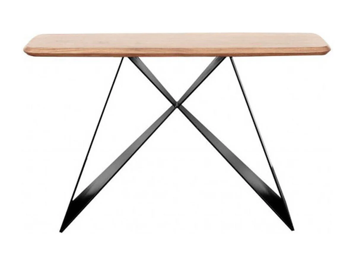 MYLONIS - Console Plateau en Acacia Massif Pieds Métal Noir Forme Papillon