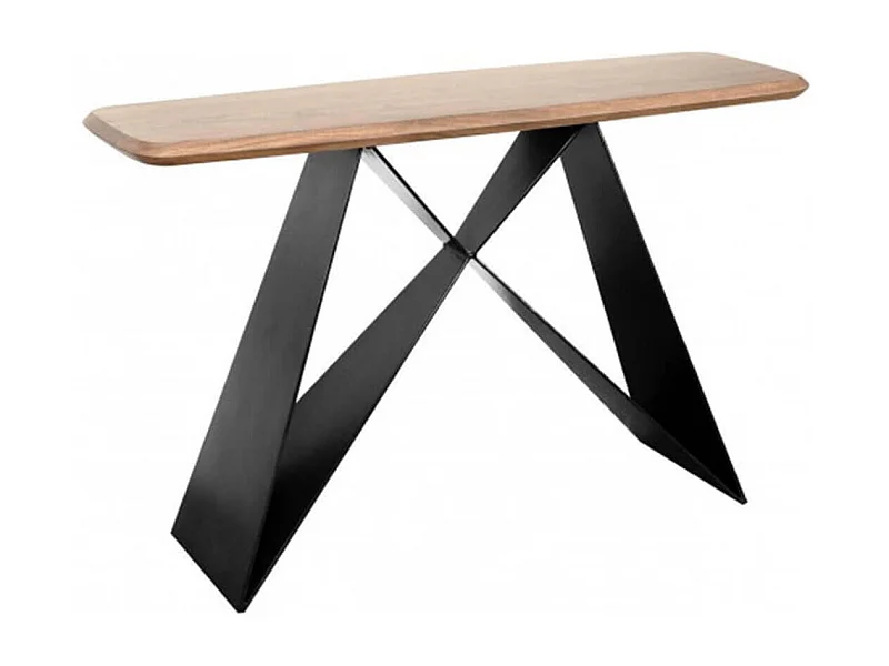 MYLONIS - Console Plateau en Acacia Massif Pieds Métal Noir Forme Papillon