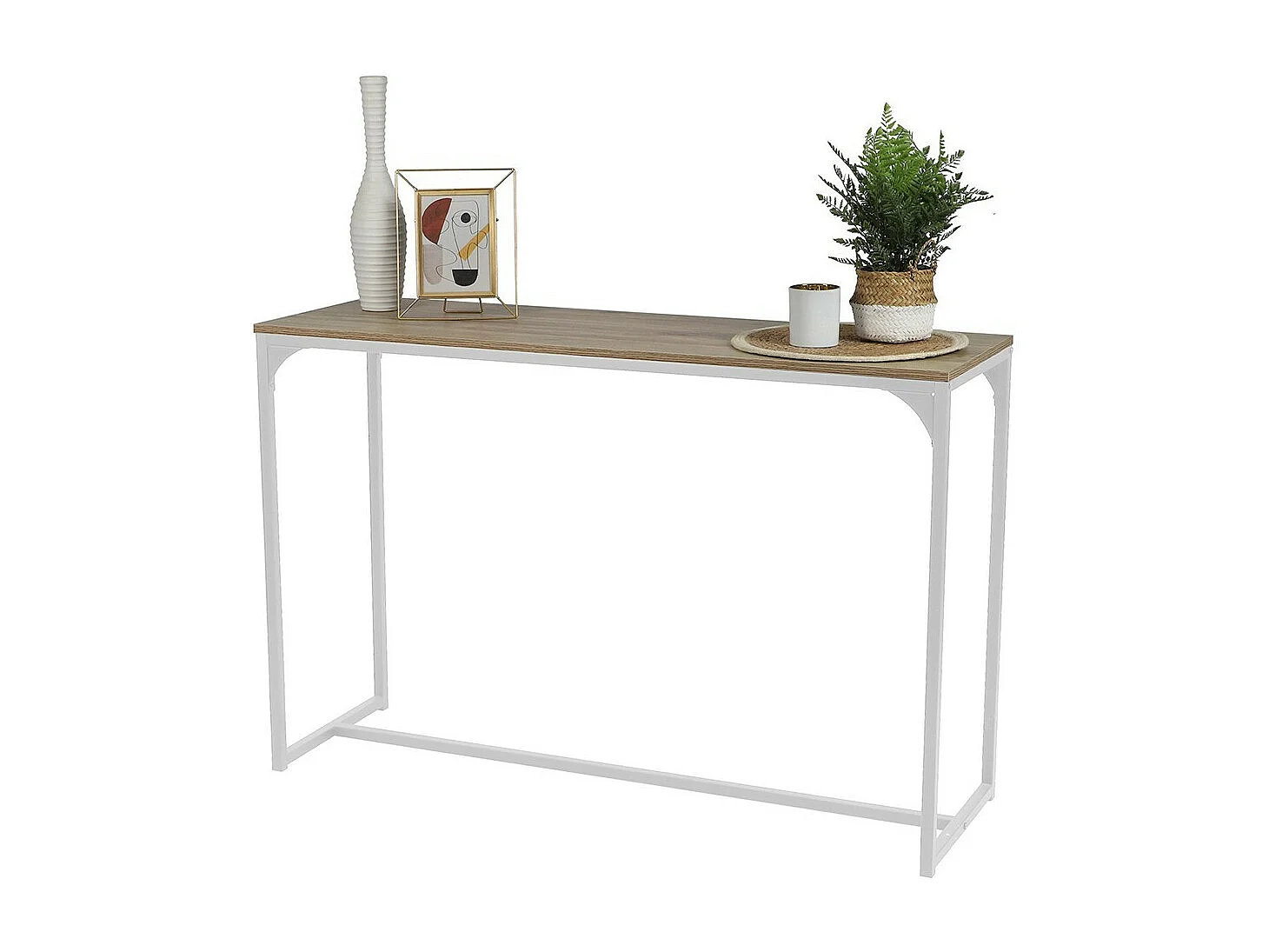 Industriële stijl console uit de PUEBLO collectie. Eikenkleur, stevige wit metalen structuur.