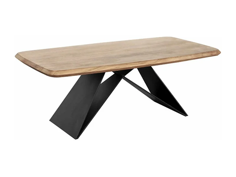 MYLONIS - Table Basse Plateau en Acacia Massif Pieds Métal Noir Forme Papillon