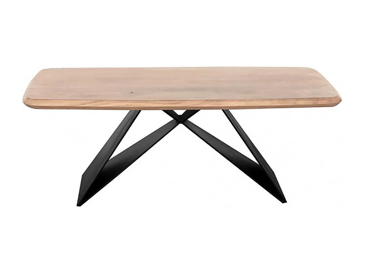 MYLONIS - Table Basse Plateau en Acacia Massif Pieds Métal Noir Forme Papillon