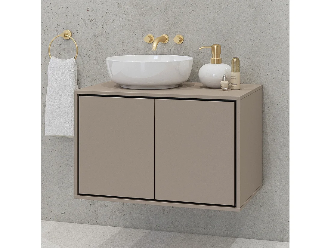 Meuble sous vasque de salle de bain 80cm avec 2 portes collection GOBI coloris marron.