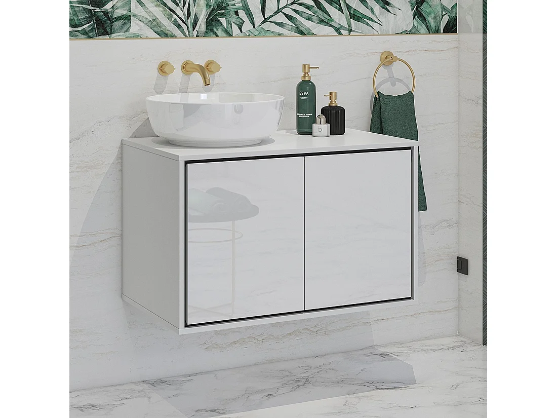 Meuble sous vasque de salle de bain 80cm avec 2 portes collection GOBI coloris blanc et noir.