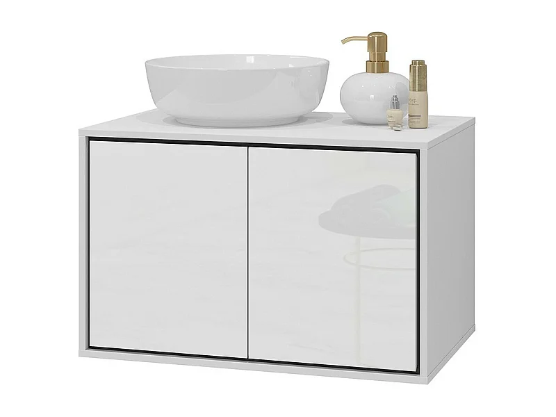 Meuble sous vasque de salle de bain 80cm avec 2 portes collection GOBI coloris blanc et noir.