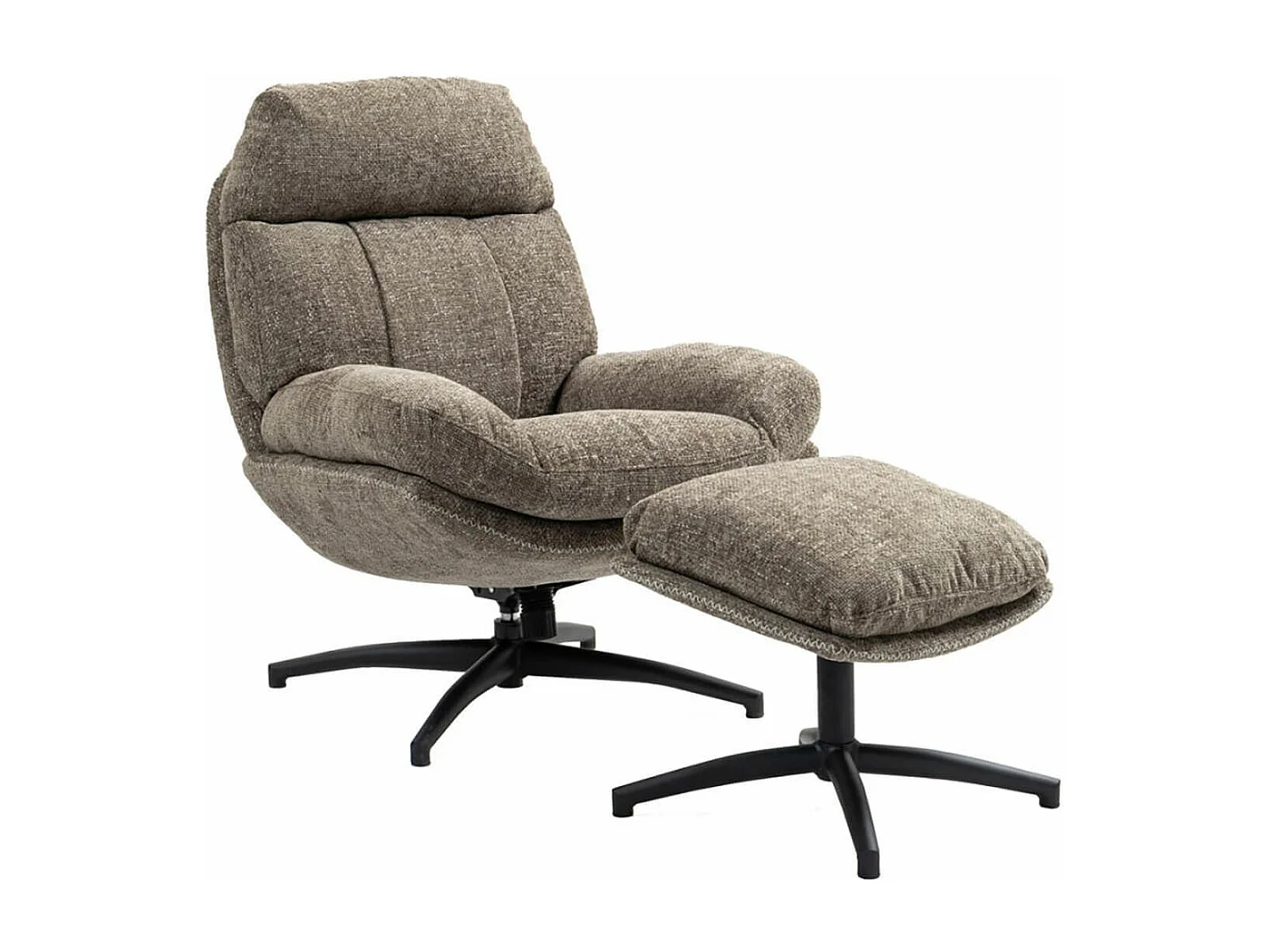 LOAM - Fauteuil Pivotant Inclinaison Réglable avec Repose Pieds Tissu Brun
