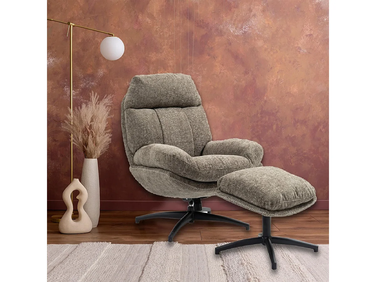 LOAM - Fauteuil Pivotant Inclinaison Réglable avec Repose Pieds Tissu Brun