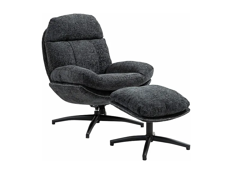 LOAM - Fauteuil Pivotant Inclinaison Réglable avec Repose Pieds Tissu Gris