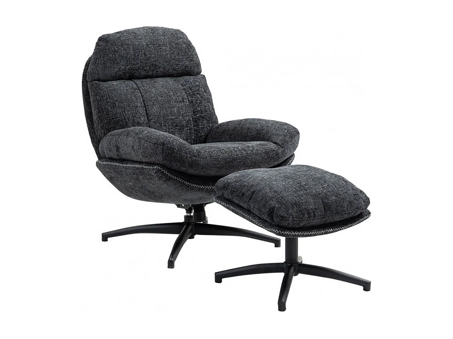 LOAM - Fauteuil Pivotant Inclinaison Réglable avec Repose Pieds Tissu Gris