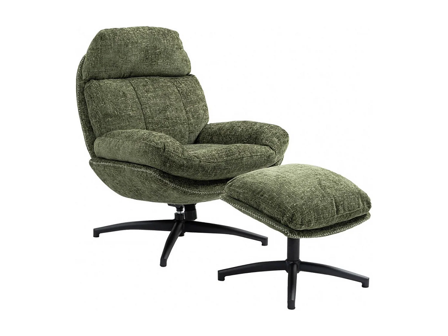LOAM - Fauteuil Pivotant Inclinaison Réglable avec Repose Pieds Tissu Vert