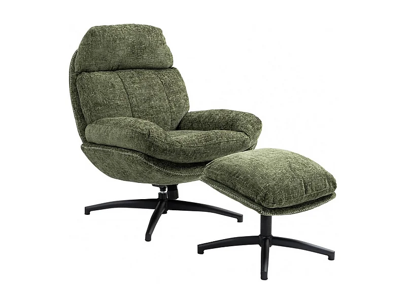 LOAM - Fauteuil Pivotant Inclinaison Réglable avec Repose Pieds Tissu Vert