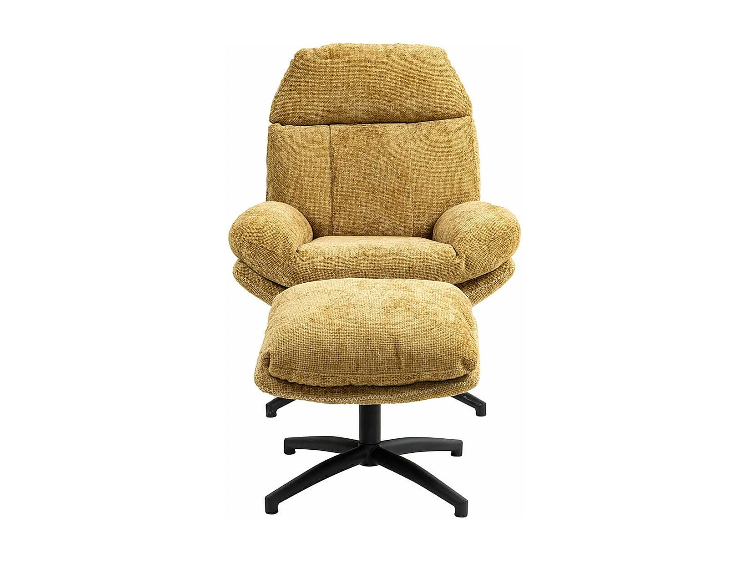 LOAM - Fauteuil Pivotant Inclinaison Réglable avec Repose Pieds Tissu Jaune