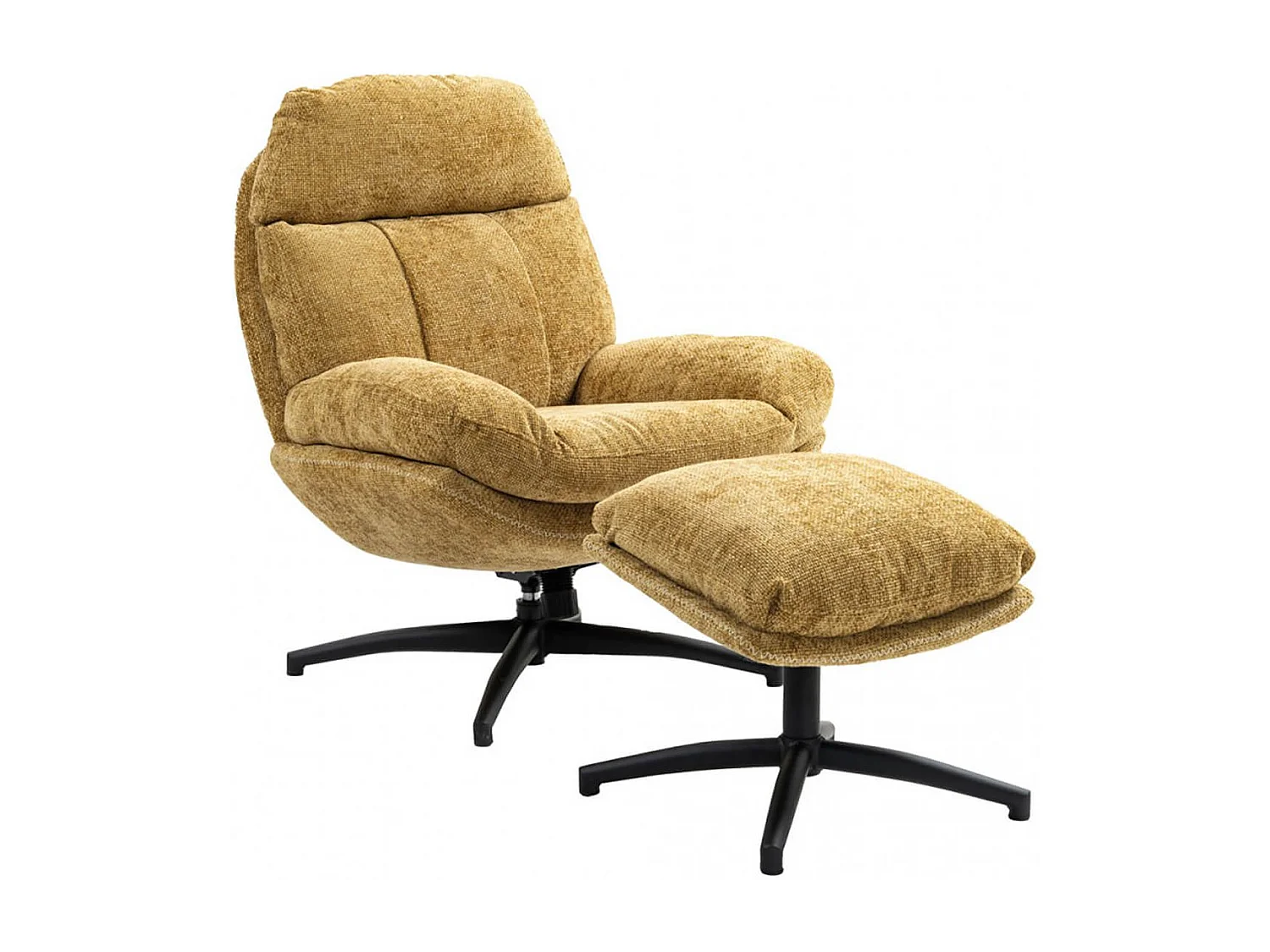 LOAM - Fauteuil Pivotant Inclinaison Réglable avec Repose Pieds Tissu Jaune