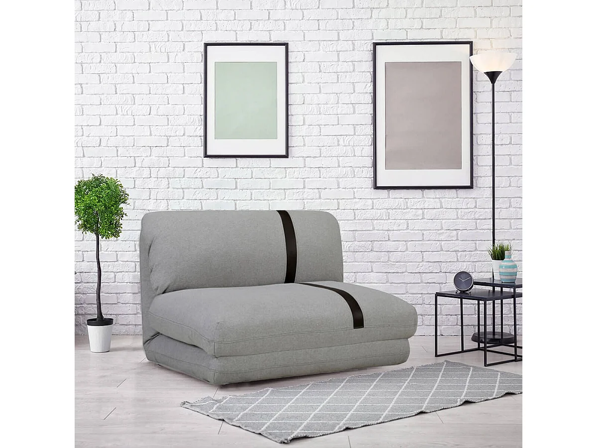 BASILUS - Chauffeuse Convertible Multipositions Tissu Gris Chiné avec bande Noire