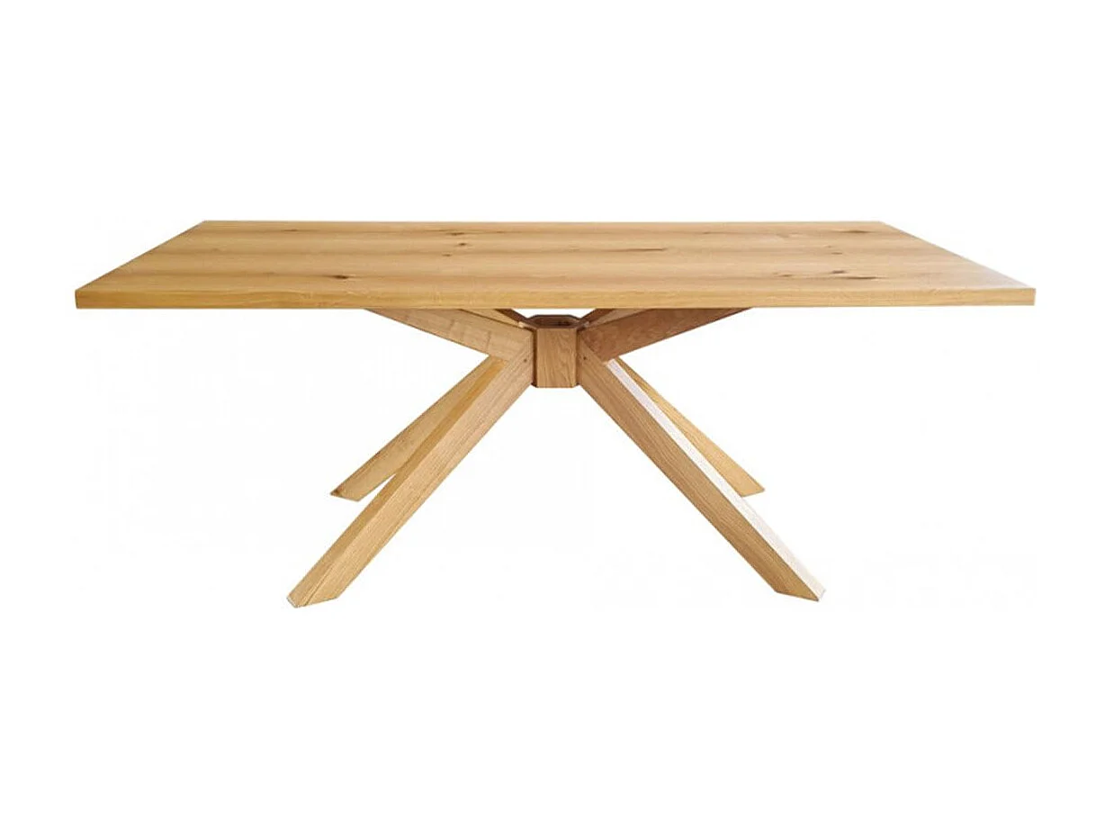 GISELE - Table repas 180cm Plaquage Chêne rustique Piètement étoile Chêne Massif