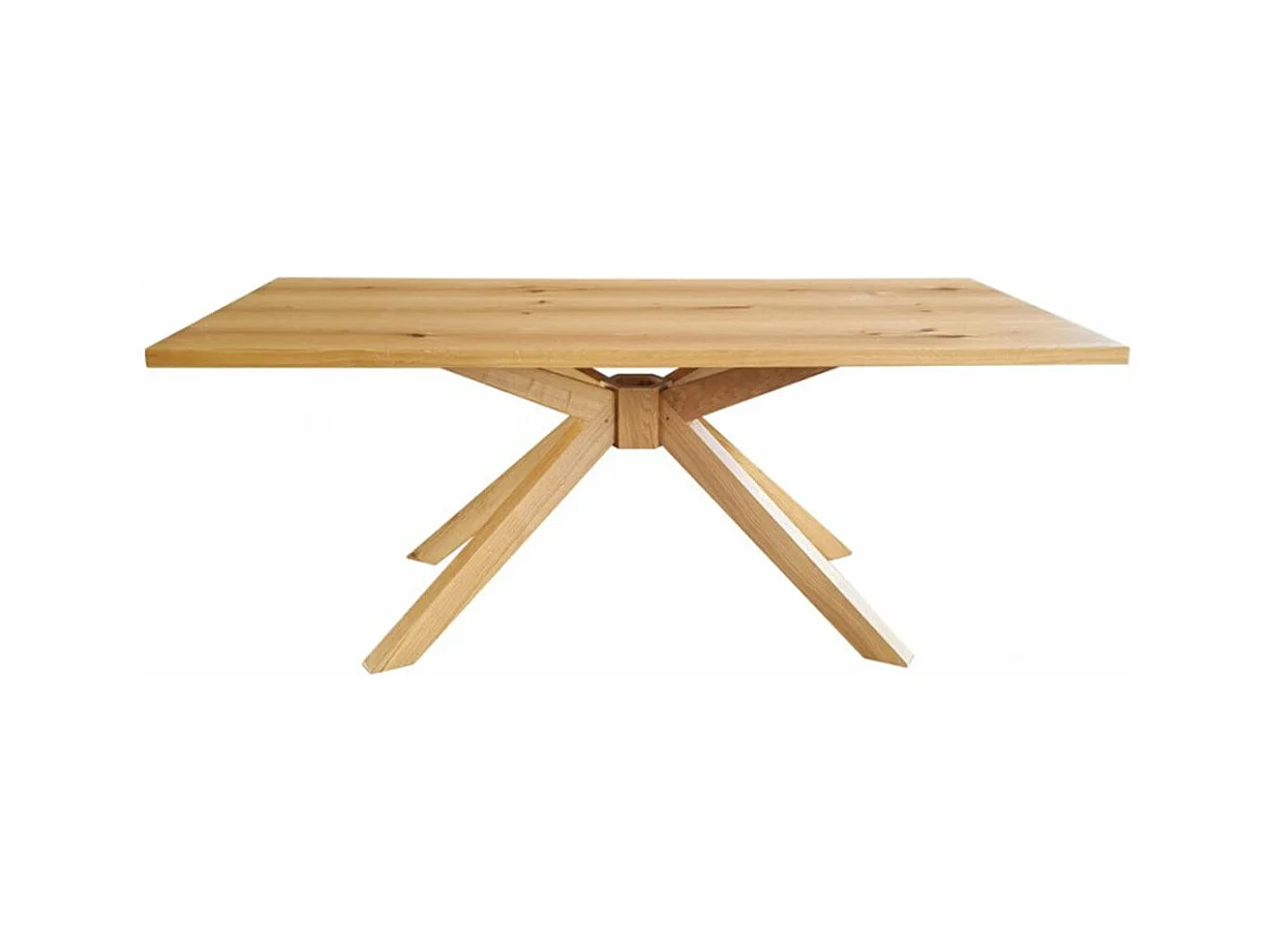 GISELE - Table repas 180cm Plaquage Chêne rustique Piètement étoile Chêne Massif