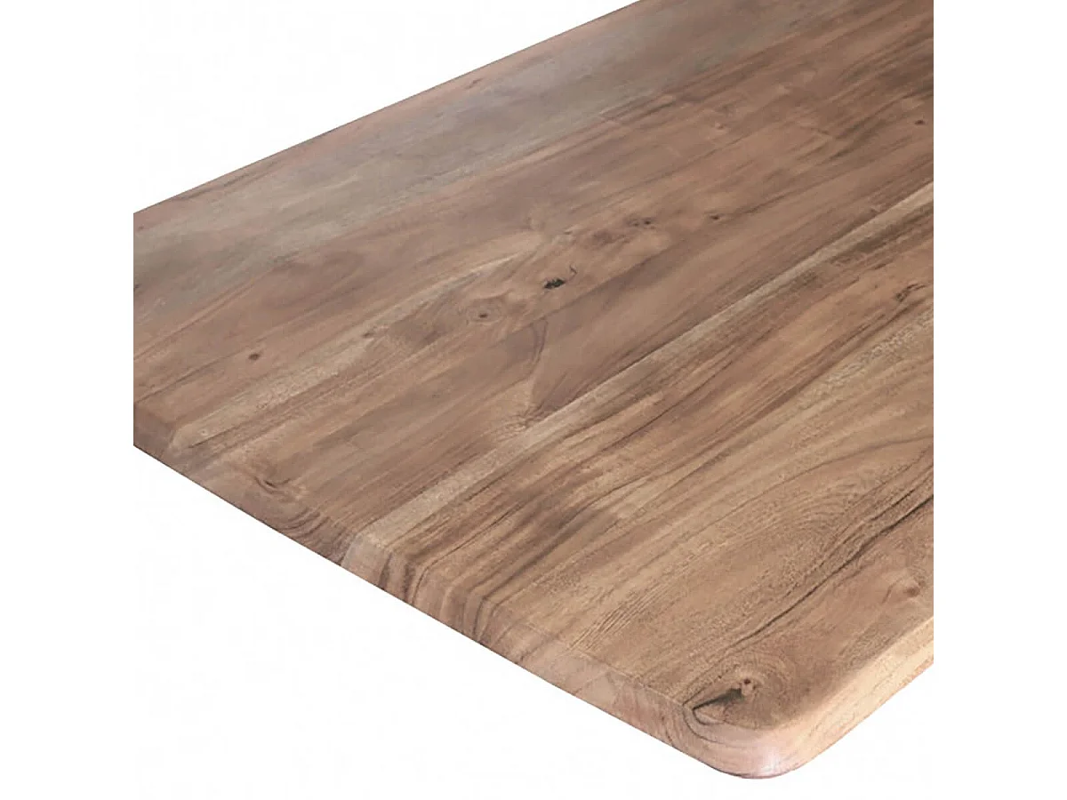 MYLONIS - Table Repas 170cm Plateau en Acacia Massif Pieds Métal Noir Forme Papillon