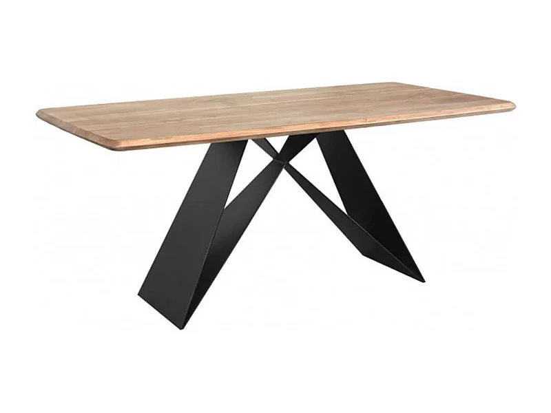 MYLONIS - Table Repas 170cm Plateau en Acacia Massif Pieds Métal Noir Forme Papillon