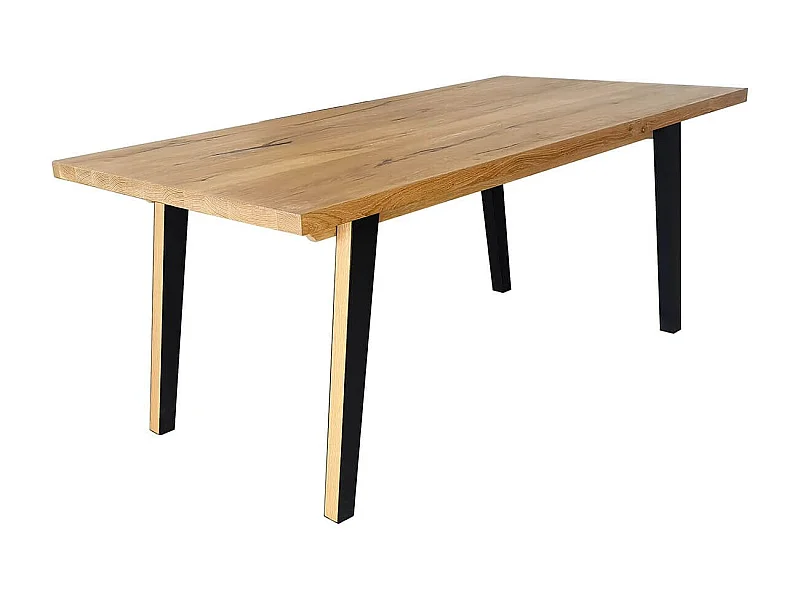 BATTISTA - Table repas 180cm Plaquage Chêne rustique Pieds en Métal noir et Plaqué Chêne