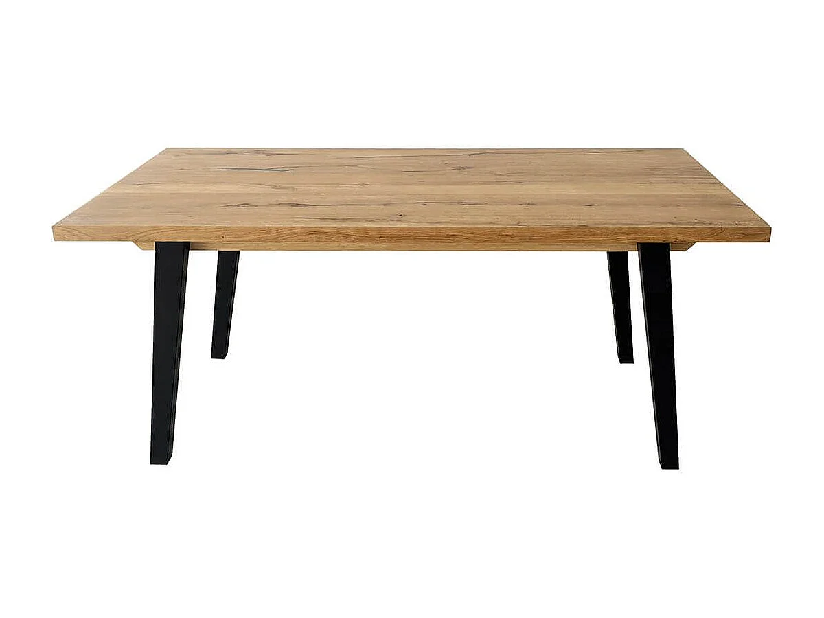 BATTISTA - Table repas 180cm Plaquage Chêne rustique Pieds en Métal noir et Plaqué Chêne