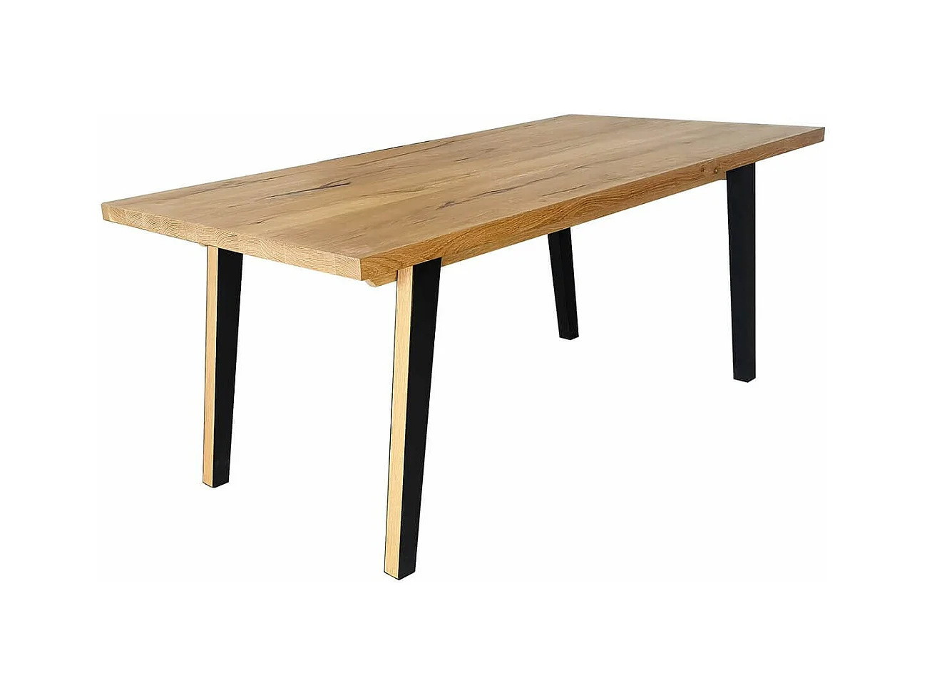 BATTISTA - Table repas 180cm Plaquage Chêne rustique Pieds en Métal noir et Plaqué Chêne