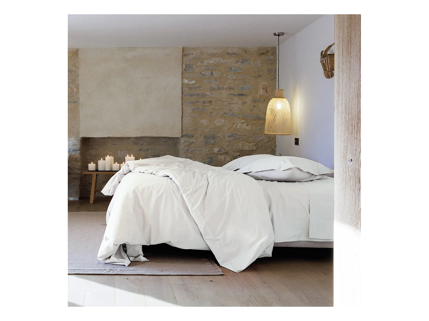 Parure de lit 280x240 cm set 50x70 cm percale MANOIR blanc Neige