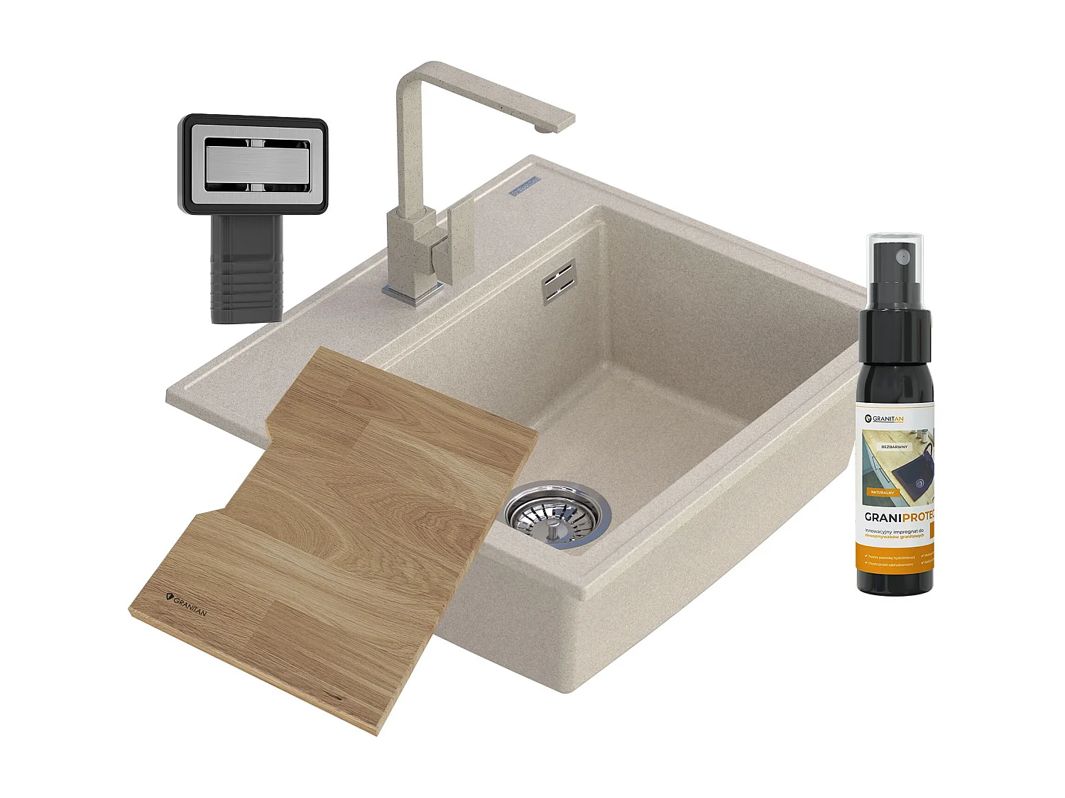 ÉVIER EN GRANIT BEIGE FOXAL + ROBINETTERIE
