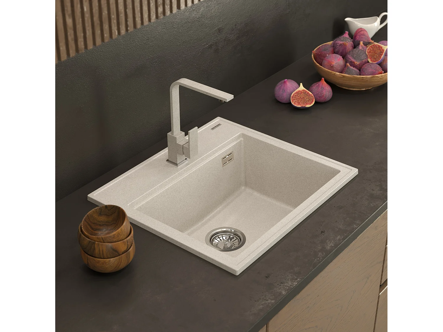 ÉVIER EN GRANIT BEIGE FOXAL + ROBINETTERIE