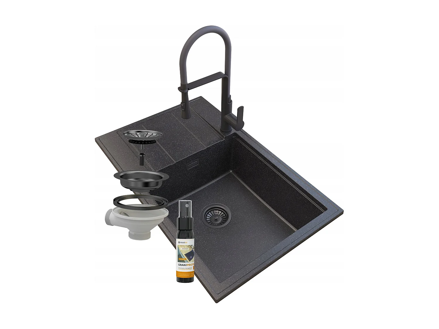 ÉVIER GRANIT LOUIS SIPHON GRANIT BAT VEGAS NOIR