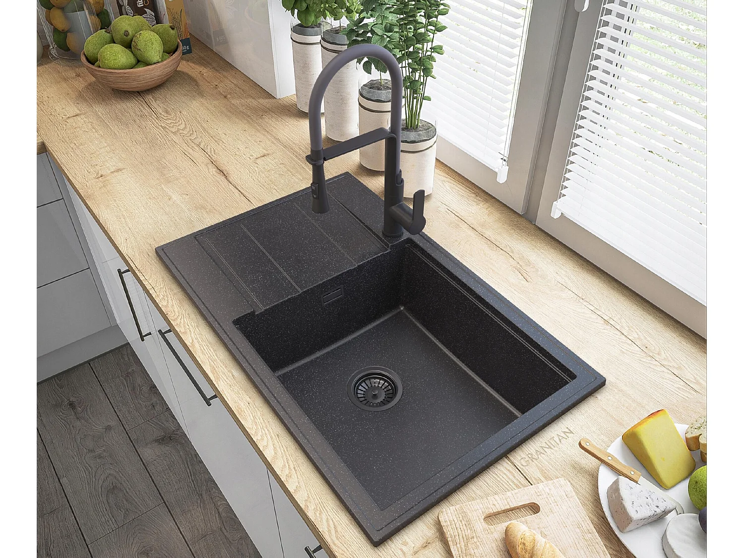 ÉVIER GRANIT LOUIS SIPHON GRANIT BAT VEGAS NOIR