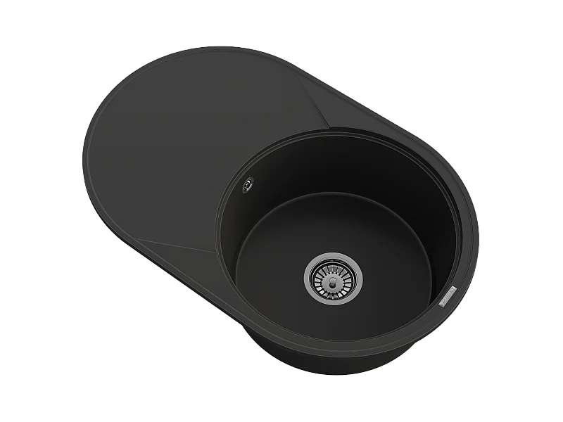 ÉVIER ROND EN GRANIT 1 CUVE GRAND ÉGOUTTOIR SIPHON CHROME SAVIO