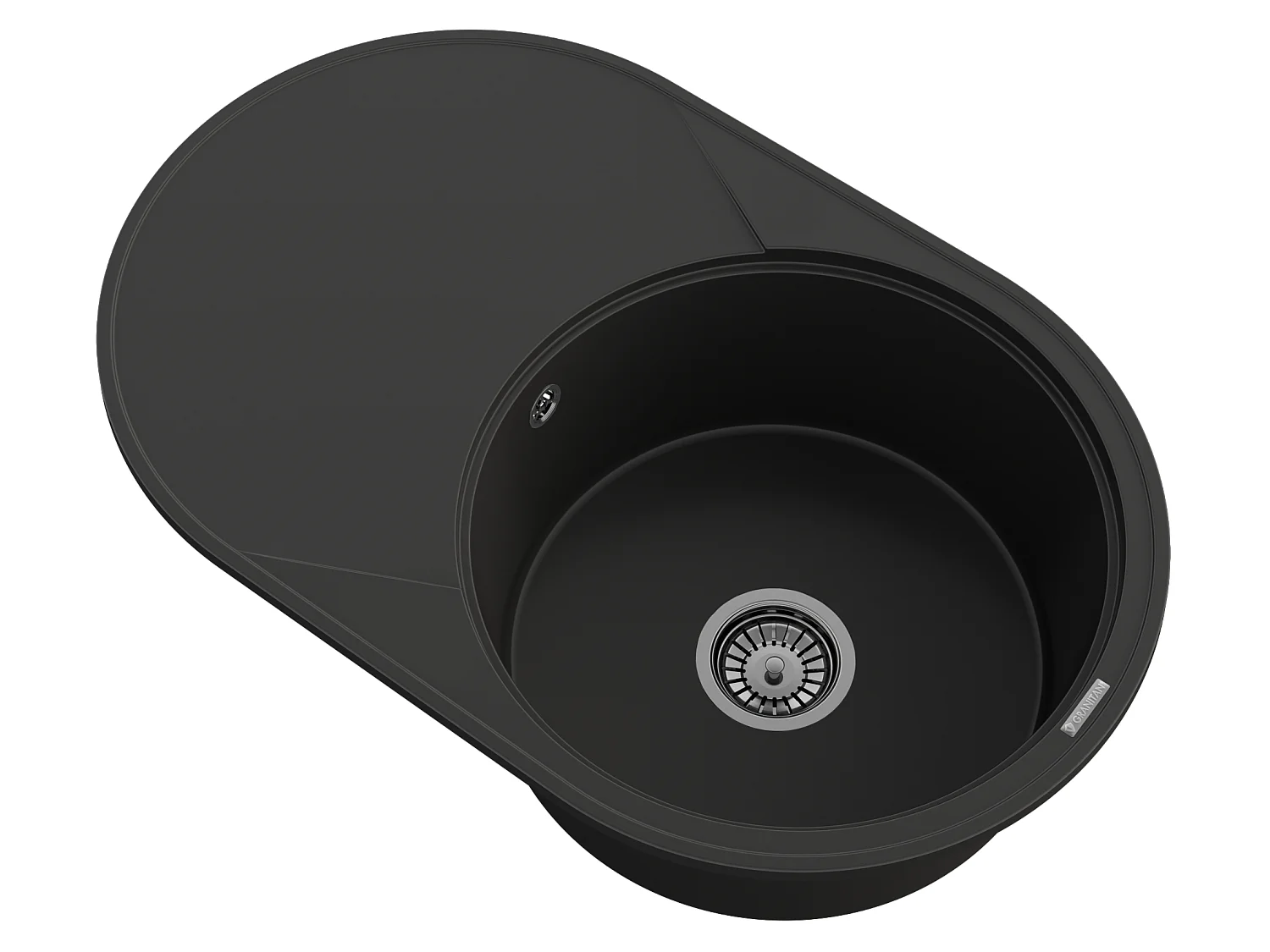 ÉVIER ROND EN GRANIT 1 CUVE GRAND ÉGOUTTOIR SIPHON CHROME SAVIO