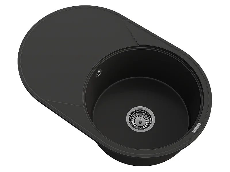 ÉVIER ROND EN GRANIT 1 CUVE GRAND ÉGOUTTOIR SIPHON CHROME SAVIO