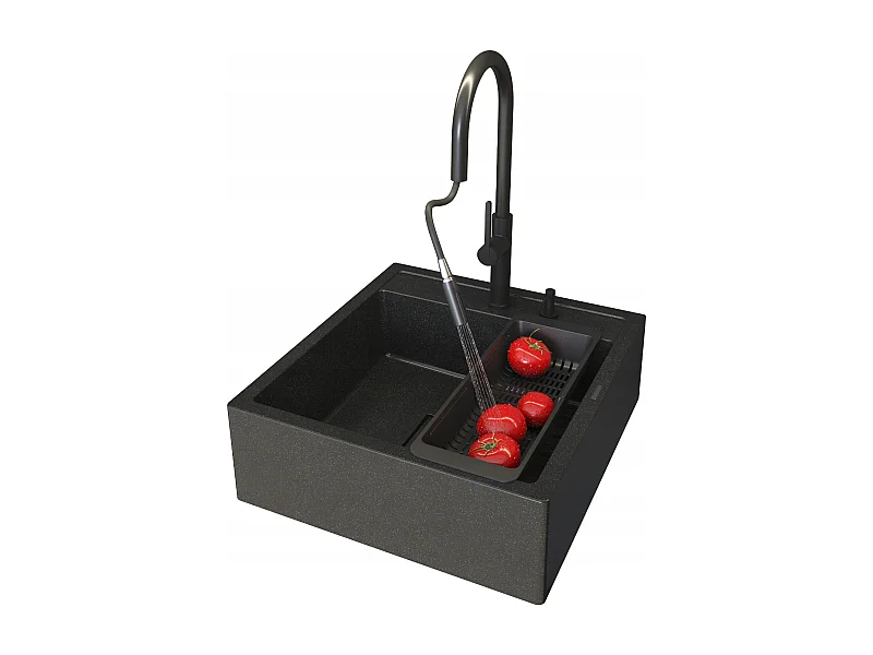 ÉVIER SCANDINAVE DE FERME NOIR TACHETÉ ROBINET DISTRIBUTEUR ÉGOUTTOIR TAVO