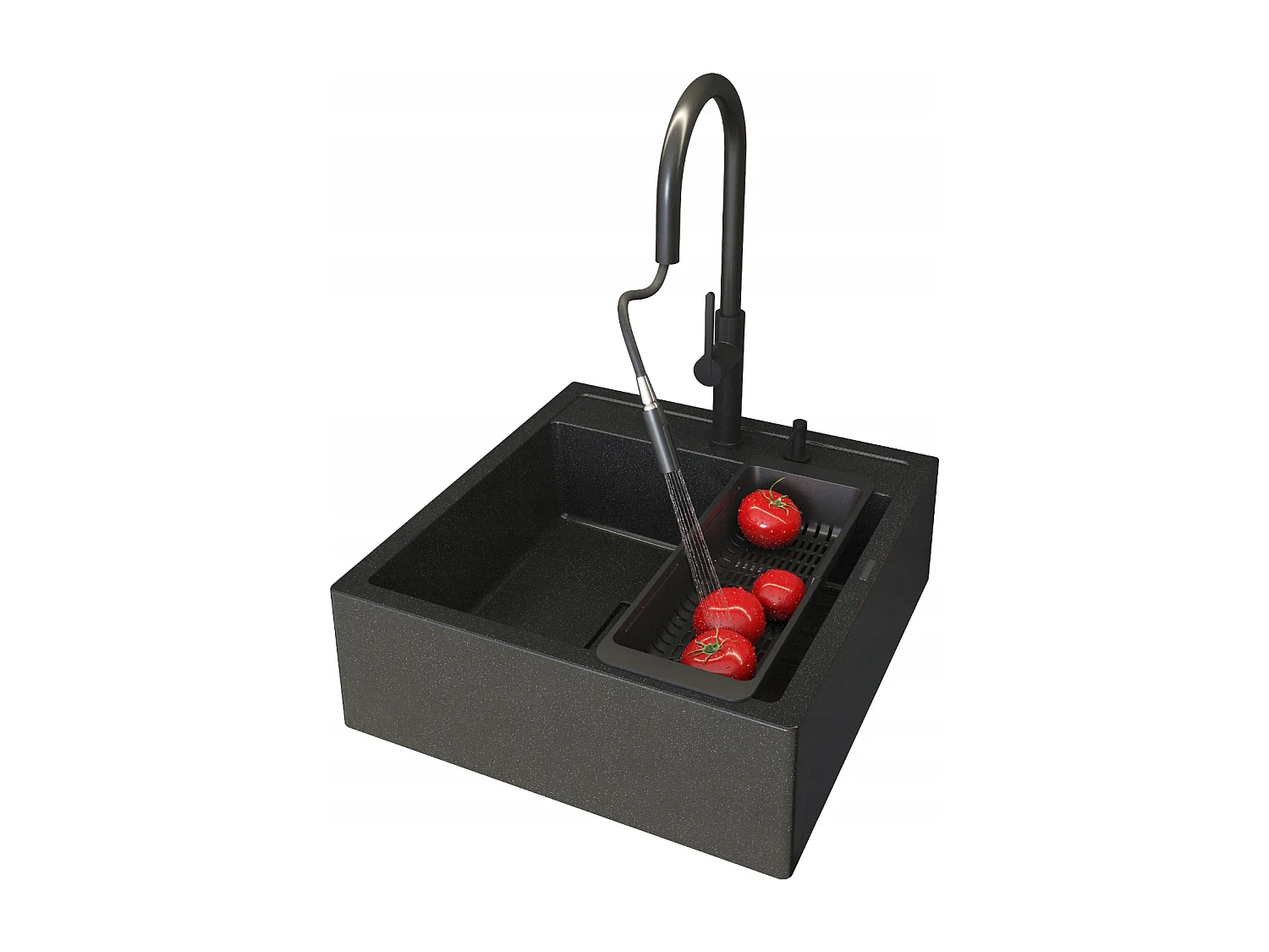 ÉVIER SCANDINAVE DE FERME NOIR TACHETÉ ROBINET DISTRIBUTEUR ÉGOUTTOIR TAVO