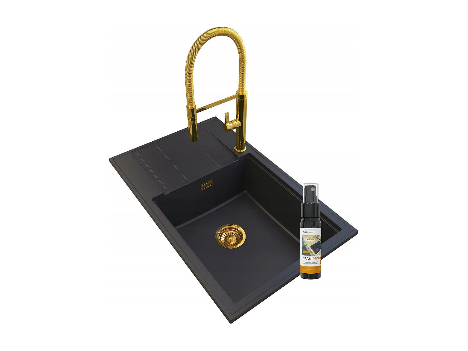 ÉVIER EN GRANIT NOIR LOUIS SIPHON GOLD BAT HIGH