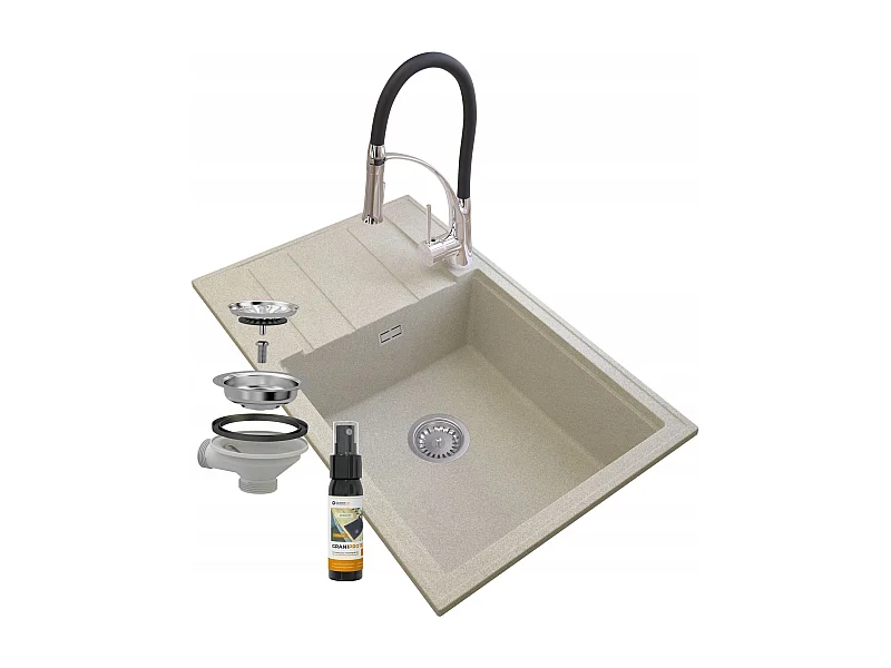 ÉVIER EN GRANIT BEIGE LOUIS SIPHON ROBINET NEXO CHROME