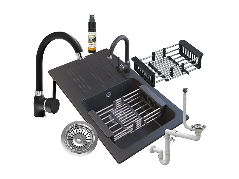 ENSEMBLE DE SIPHONS POUR ÉVIER EN GRANIT NOIR