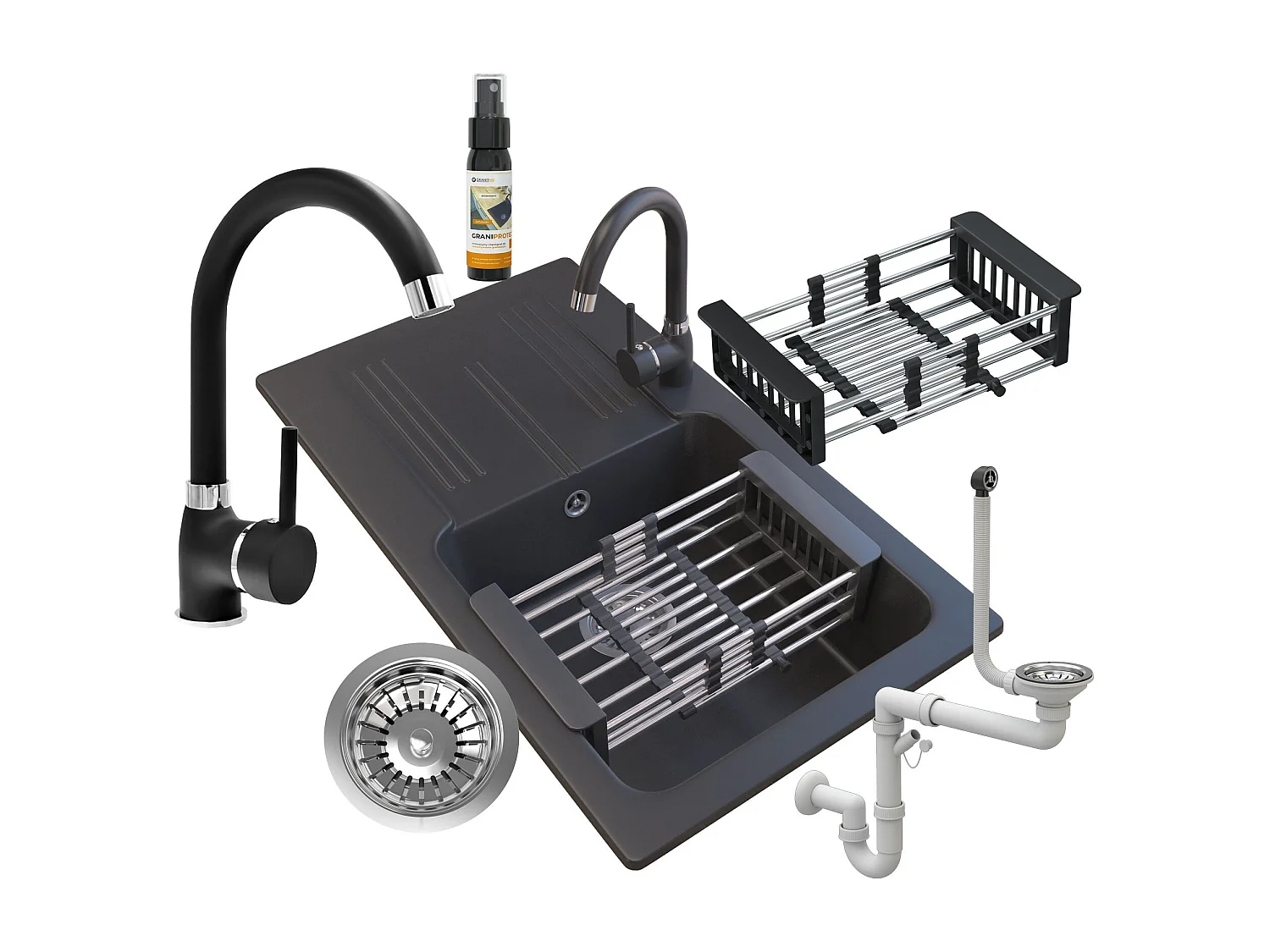 ENSEMBLE DE SIPHONS POUR ÉVIER EN GRANIT NOIR