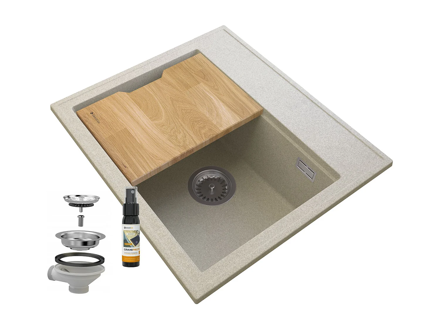 FOXAL BEIGE GRANIT ÉVIER SIPHON CHROME