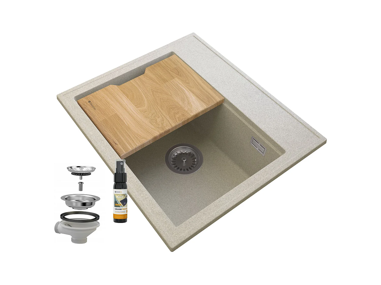 FOXAL BEIGE GRANIT ÉVIER SIPHON CHROME