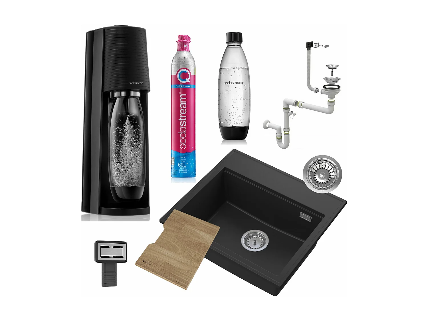 FOXAL évier en granit noir + SodaStream TERRA