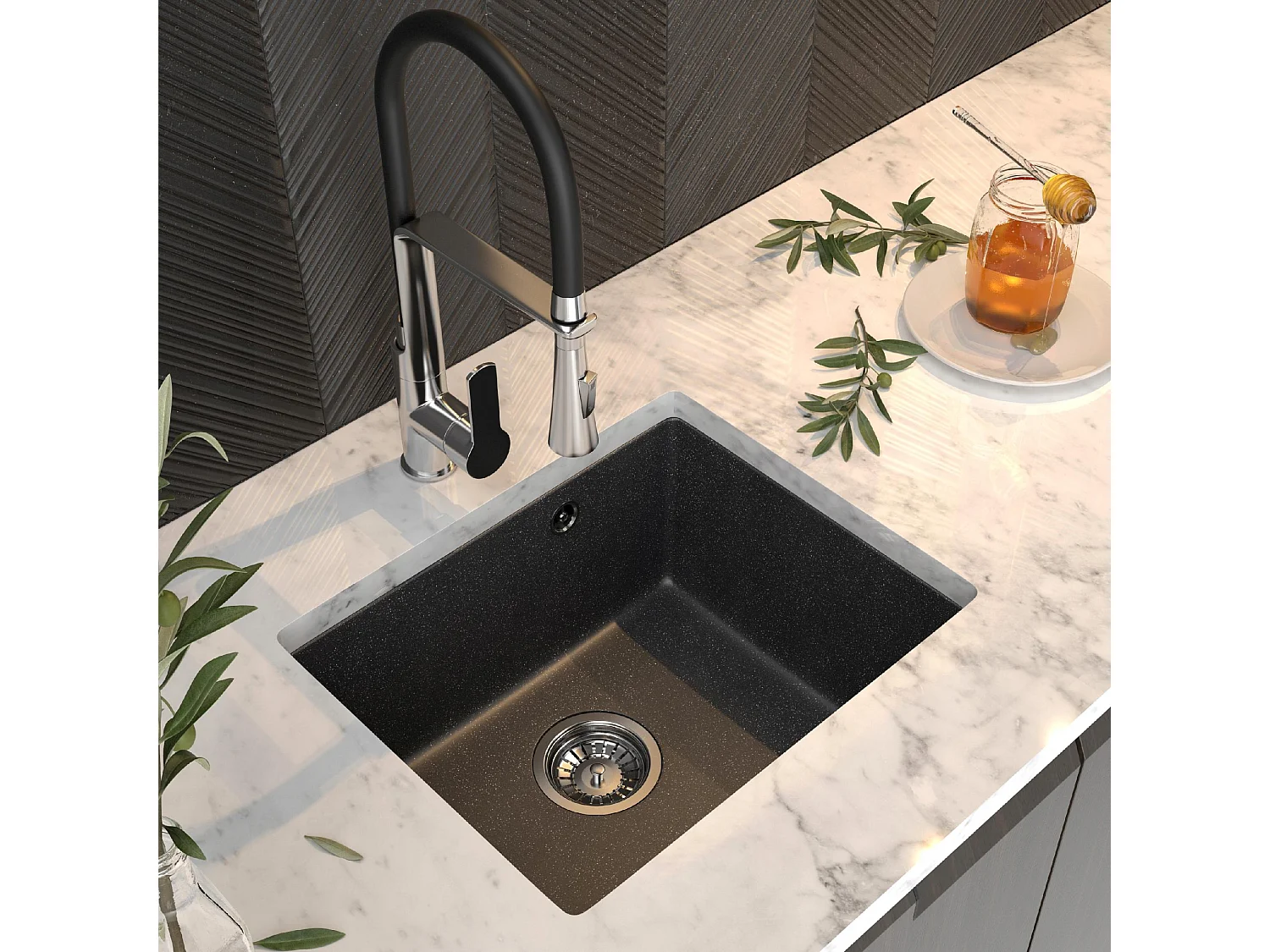 MANADO GRANITE ÉVIER SOUS PLAN CHROME + ROBINETTERIE GAS
