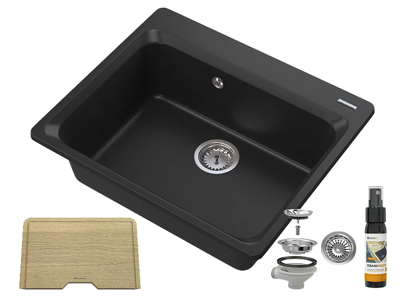 GRANIT ÉVIER 1 COMPARTIMENT PLANCHE CHÊNE IMPRÉGNÉ ZANTE